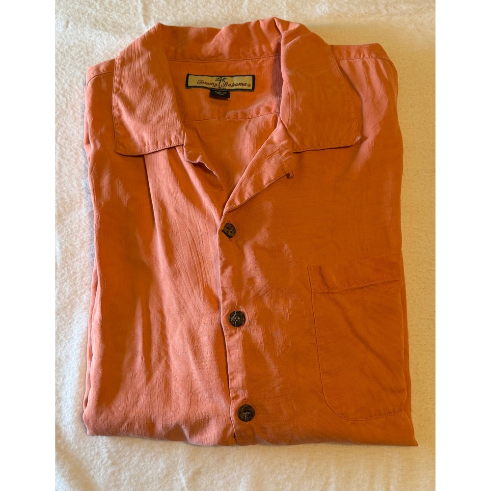 Tommy Bahama Mens XL Silk Camp Shirt Coral Short Sleeve Tropical Button Up